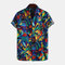 Mens Hawaii Style Leaf Printed Casual Breathable Short Sleeve Shirts - Blue