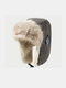 Unisex Deerskin Velvet Plus Velvet Thicked Solid Color Letter Label Ear Protection Windproof Warmth Trapper Hat - Gray
