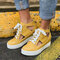 Women Canvas Cut Out Wearable Hidden Increase Casual Flat Shoes - Yellow