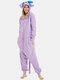 Women Cute Cartoon Elves Homewear Button Hooded Jumpsuit Onesies With Tail - Purple