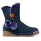 Furry Buckle Decoration Zipper Fur Lining Winter Snow Boots - Blue