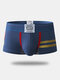 Men Hipster Print Boxer Briefs Color Block Cotton Comfortable Underwear With Pouch - Blue