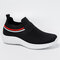 Women Running Lightweight Knitted Elastic Casual Shoes - Black