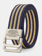 110/125 CM Men Canvas Striped Lettering Alloy Double-ring Buckle Punch-free Casual Belt - Royal Blue Khaki Stripe