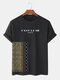 Herren-T-Shirts mit ethnischem geometrischem Buchstabendruck und Patchwork-Kurzarm - Schwarz