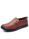 Men Breathable Round Toe Business Casual Shoes Slip On Driving Loafers - Brown