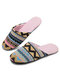 Women Comfy Ethnic Pattern Closed Toe Cotton House Slippers - Pink
