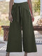 Solid Color Lace-up Wide-Legged Elastic Waist Cotton Pants - Army