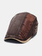 Collrown Men Cotton Patchwork Contrast Color Hand Stitched Letter Pattern Embroidery Beret Flat Cap - Dark Brown