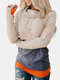 Contrast Color Patchwork Long Sleeve Sweatshirt For Women - Apricot