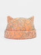 Women Flower Lace Cat Ears Decoration Metal Crown Label Breathable Fashion Brimless Beanie Landlord Cap Skull Cap - Orange