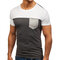 Mens Stylish Hit Color Patchwork Tops O-neck Short-sleeve Slim Fit Casual T Shirts - Gray