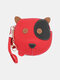 Women Genuine Leather Cowhide Cute Cartoon Dog Pattern Keychain Wallet Storage Bag Coin Bag - Red