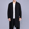 Mens Chinese Style Mid-long Thin Trench Coats Spring Fall Cotton Linen Solid Color Cardigans - Black