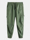 Mens Solid Color Multi-pocket Drawstring Elastic Waist Casual Hip-hop Jogger Pants - Green