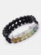1/2 Pcs Vintage Classic Wooden Bead Frosted Natural Stone Combination Bracelet Personality Hand Braided Bracelet - #13