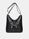 Women Faux Soft Leather Multi-Pocket Tote Bucket Bag Retro Large Capacity Crossbody Bag Travel Bag - Black