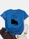 Свободная повседневная футболка с коротким рукавом и круглым вырезом с кошачьим принтом для Женское - синий