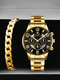 2 Pcs/Set Alloy Men Casual Round Big Dial Watch Decorated Pointer Calendar Quartz Watch Chain Bracelet - #03