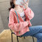 Cotton Loose Hooded Long-sleeved Short Sweater - Pink
