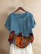 Women Cotton-Blend Print Casual T-shirts - Blue