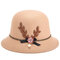 Women Elegant Felt Fedoras Top Hat Casual Floral Bowknot Decoration Bucket Hat - Khaki