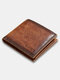 Men Vintage Genuine Leather Cow Leather Card Case Money Clip Short Wallet Purse - Brown