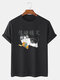 Mens Funny Cat Character Print Cotton Short Sleeve T-Shirts - Black