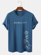 Mens Japanese Rose Hand Print Cotton Short Sleeve T-Shirts - Blue
