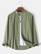Mens Solid Color Grandad Collar Cotton Basics Short Sleeve Shirts - Army Green