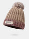 Unisex Mixed Color Knitted Letter Cloth Patch Flanging All-match Warmth Brimless Beanie Hat - Beige Red