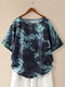 Print Patchwork Sequins Sleeve Plus Size T-shirt - Green