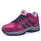 Women Stripe Fur Lining Lace Up Walking Shoes Slip Resistant Hiking Boots - Red