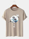 Mens Crane Chinese Character Graphic Cotton Short Sleeve T-Shirts - Khaki