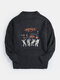 Mens Astronaut Letter Print Crew Neck Knit Casual Pullover Sweaters - Black