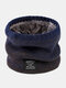 Men Cotton Knitted Plus Velvet Thickened Mixed Color Gradient Letter Label Neck Protection Warmth Collars Scarf - Navy
