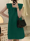 Solid Ruffle Sleeveless Square Collar A-line Dress - Green