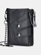 Men Vintage Genuine Leather Cowhide RFID Anti-theft Zipper Chain Card Holder Wallet - Black