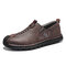 Men Hand Stitching Rubber Toe Cap Slip On Soft Leather Loafers - Dark brown