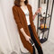  Women's Long Loose Color Knit Cardigan Outside The New Pocket Long-sleeved Blouse - caramel colour