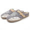 Women Comfy Closed Round Toe Floral Embroidery Mesh Flat Slippers - Grey