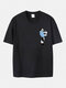 Plus Size Mens Cartoon Panda Print Casual 100% Cotton Short Sleeve T-Shirt - Black