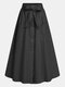 Solid Color Button Pocket Knotted Long Casual Skirt for Women - Black