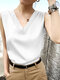 Satin V-neck Sleeveless Tank Top For Women - White