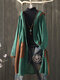 Corduroy Patchwork Hooded Plus Size Women Long Coat - Green