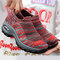 Zapatillas de deporte sin cordones con plataforma de malla de aire de tejido transpirable al aire libre para mujer - Rojo