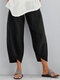 Color sólido Elasitc Cintura Plus Talla Casual Pantalones para Mujer - Negro
