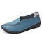 Women Casual Genuine Leather Solid Color Slip On Loafers - Blue