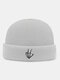 Unisex Acrylic Knitted Yeah Gesture Pattern Embroidery Simple Warmth Brimless Beanie Hat - White