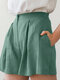 Shorts casuais de algodão com pregas e bolsos sólidos - Verde